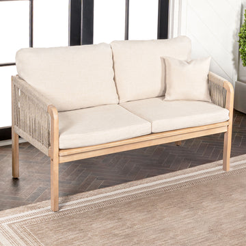 Arwen Modern Bohemian Roped Acacia Wood Outdoor Loveseat with Cushions